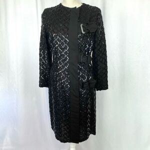 Vintage 1960s Rare Kay Cantonwine  Black Sequined Coat Dress zipped Women’s M